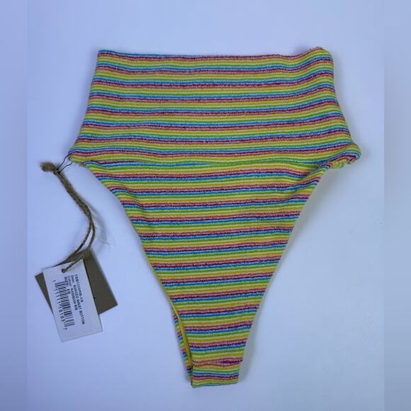 NWT Free People x Toast Swim Bikini Bundle Green, Coral And Rainbow Rib Sz XS - Picture 5 of 11